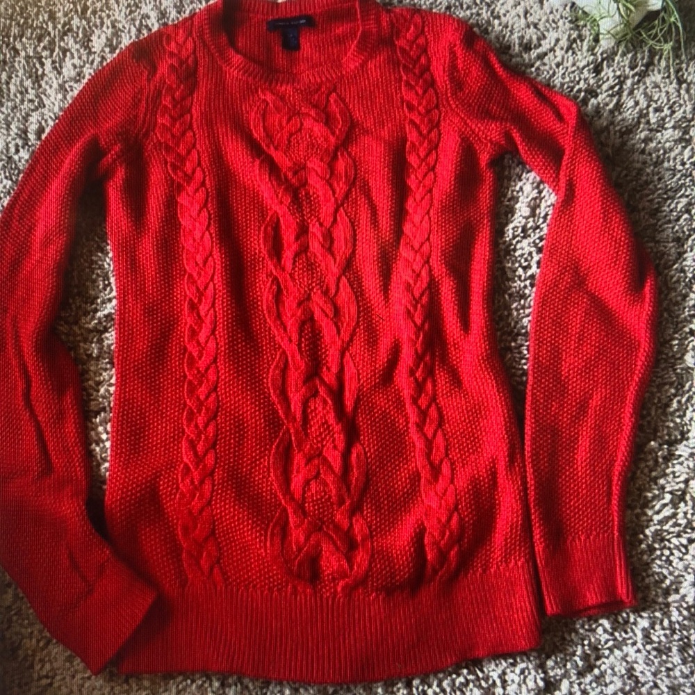 Tommy Hilfiger Vibrant Red Cable Knit Sweater